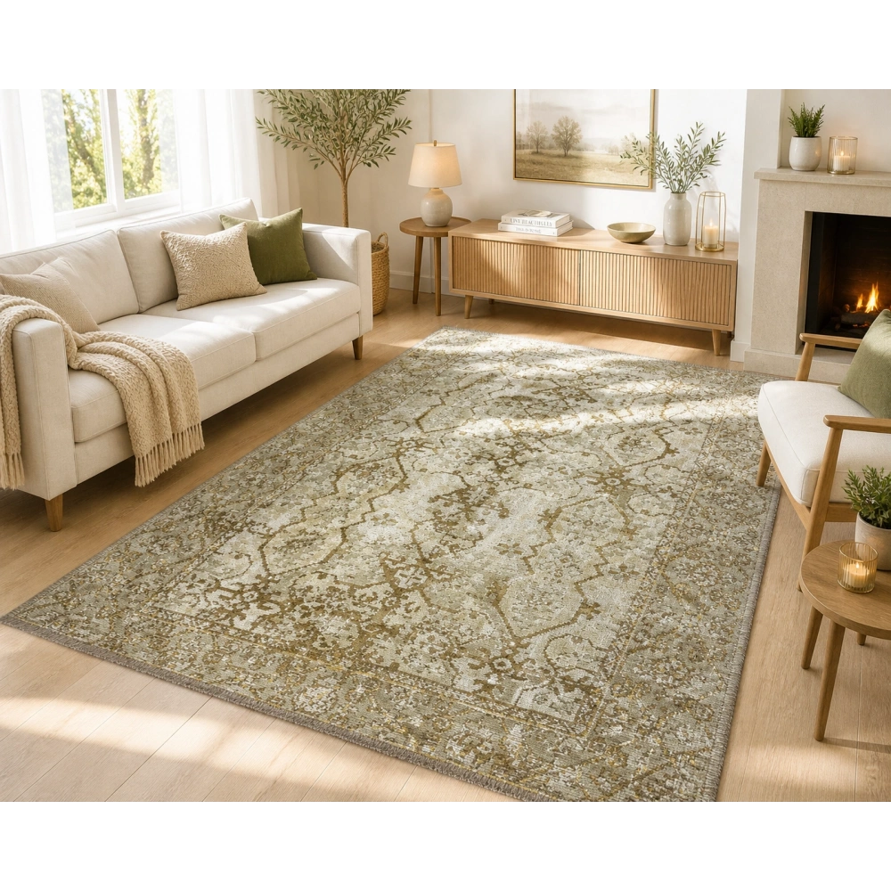 Hoom Rugs Arkaik PLZ 02 Kahve Etnik Renkli Vintage Makine Halısı