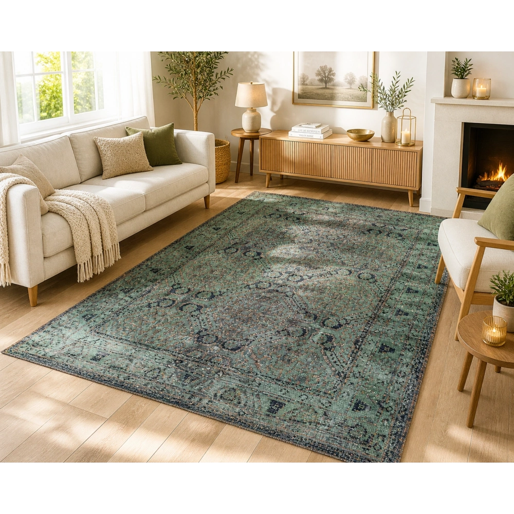 Hoom Rugs Arkaik PLZ 03 Lacivert Etnik Renkli Vintage Makine Halısı