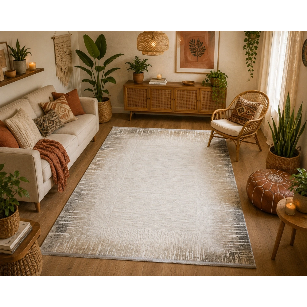 Hoom Rugs Sembol 2905 Gri Bej Akrilik Dayanıklı Makine Halısı