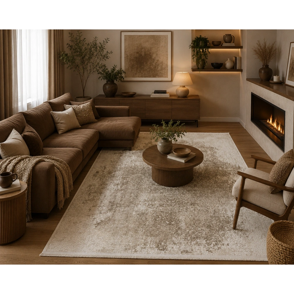 Hoom Rugs Sembol 2909 Bej Akrilik Dayanıklı Makine Halısı