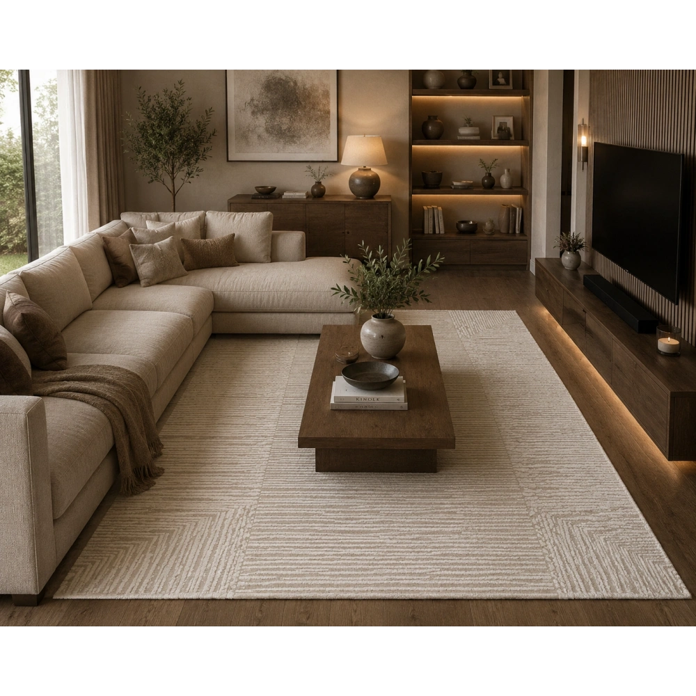Hoom Rugs Sembol 2906 Krem Akrilik Dayanıklı Makine Halısı
