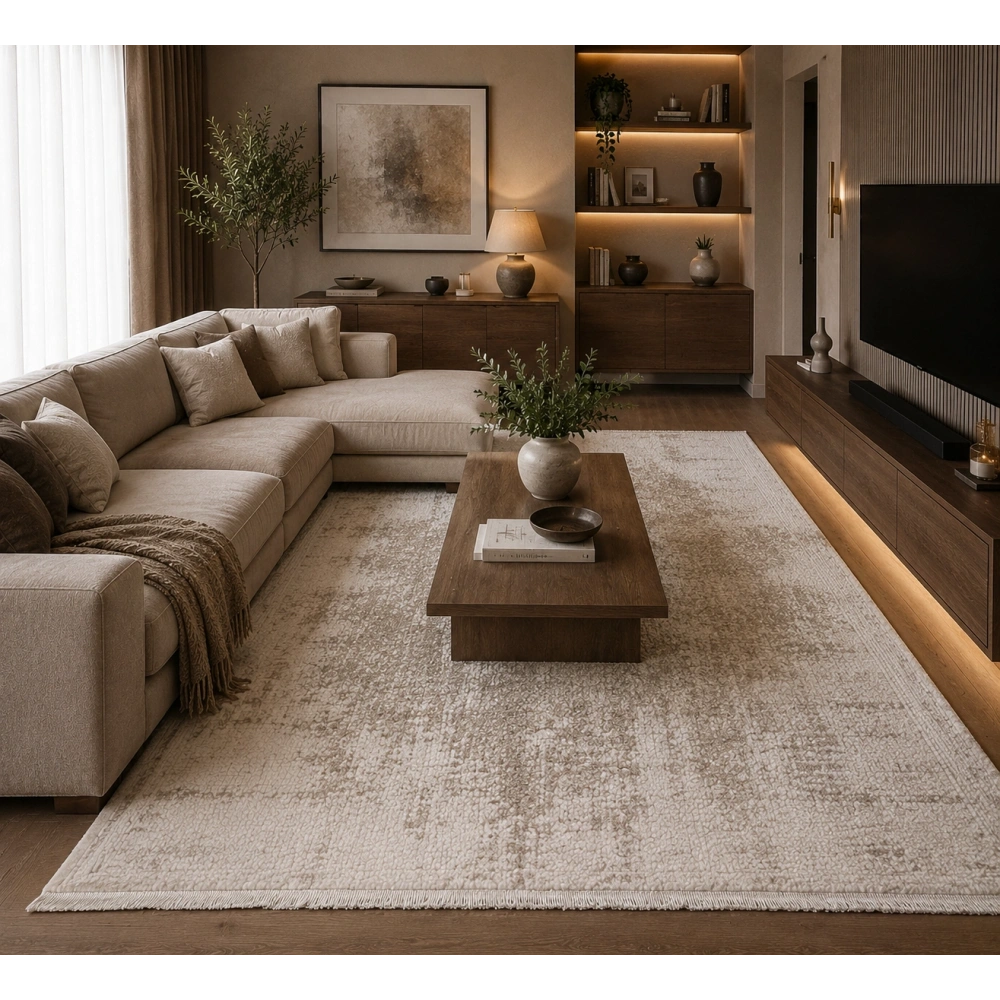 Hoom Rugs Sembol 2912 Bej Akrilik Dayanıklı Makine Halısı