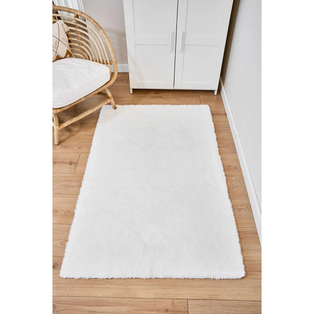 Apex Vega Beyaz Peluş Dokulu Kaydırmaz Dekoratif Halı