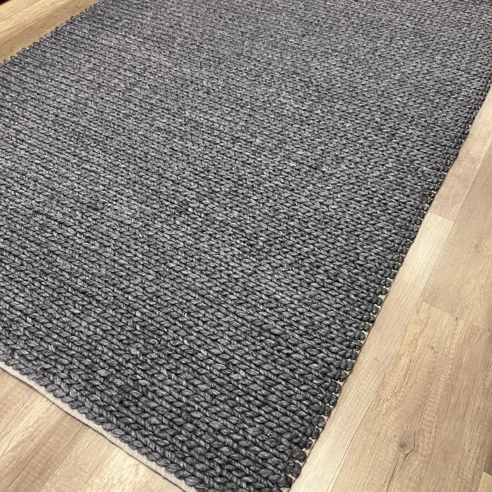 Eko Halı Jade Basketweave Antrasit Naturel Kazak Örgü Desenli El Dokuma Örgü Kilim