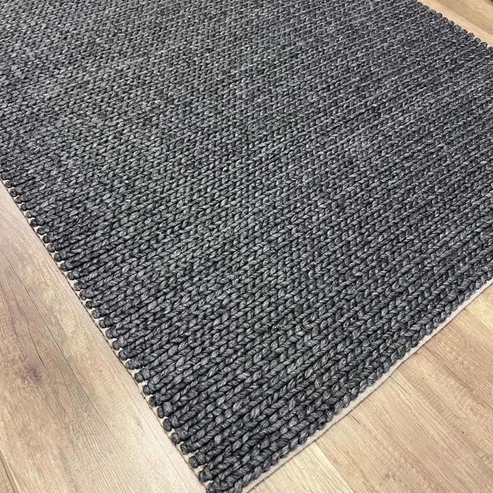 Eko Halı Jade Basketweave Antrasit Naturel Kazak Örgü Desenli El Dokuma Örgü Kilim