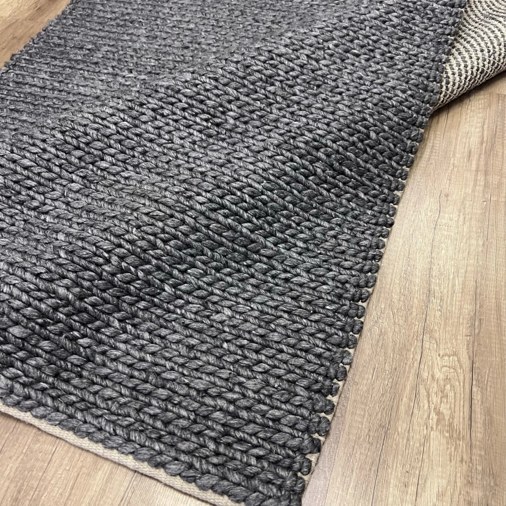 Eko Halı Jade Basketweave Antrasit Naturel Kazak Örgü Desenli El Dokuma Örgü Kilim