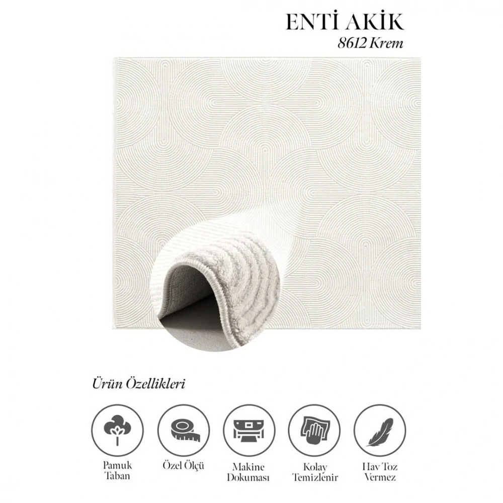 Hoom Rugs Akik 8612 Krem Modern Makine Halısı