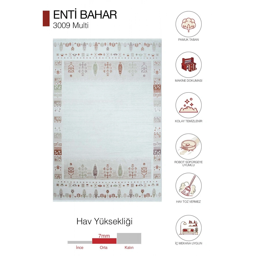 Hoom Rugs Bahar 3009 Multi Etnik Bordürlü Akrilik Halı
