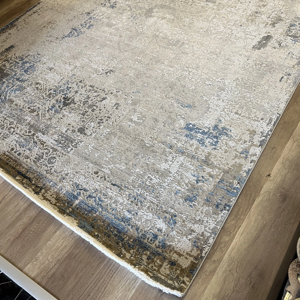 Hoom Rugs Exclusive Bamboo Knot OL15 D Krem Mavi Neo Klasik Salon Halısı