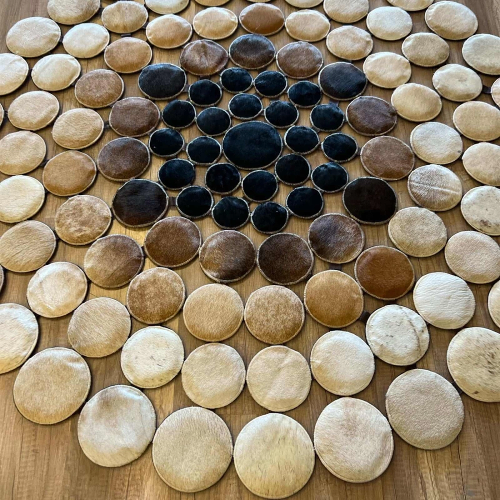 Hoom Rugs Deri 001 Bej Kahve Siyah Yuvarlak Halı