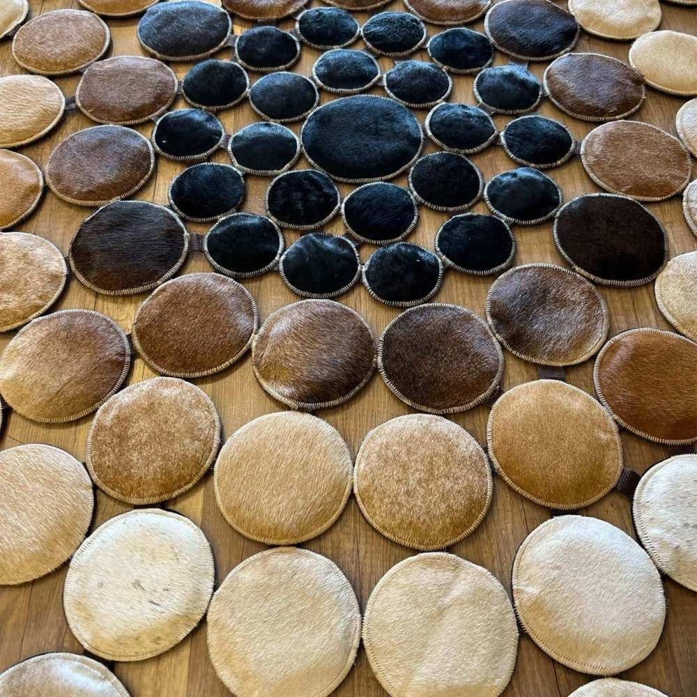 Hoom Rugs Deri 001 Bej Kahve Siyah Yuvarlak Halı