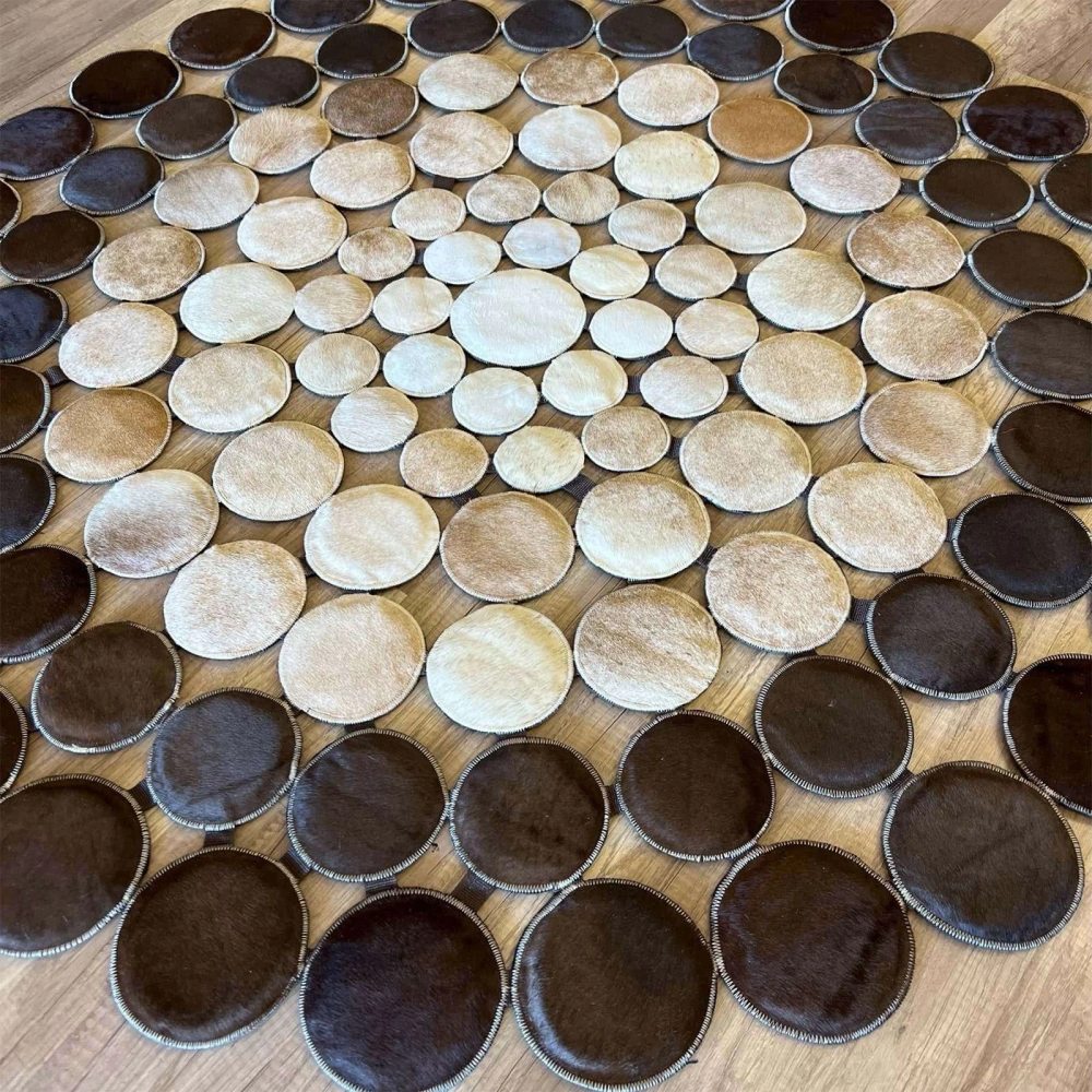 Hoom Rugs Deri 002 Kahve Krem Bej Yuvarlak Halı