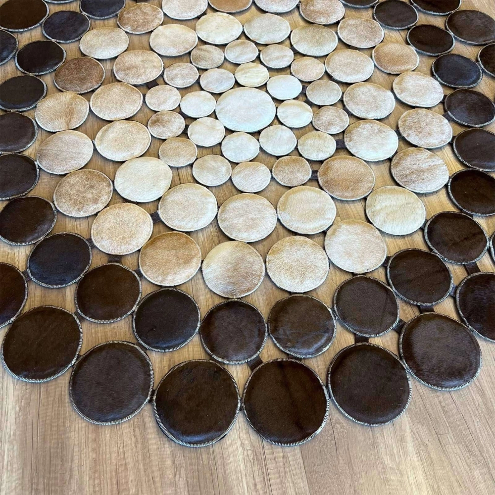 Hoom Rugs Deri 002 Kahve Krem Bej Yuvarlak Halı