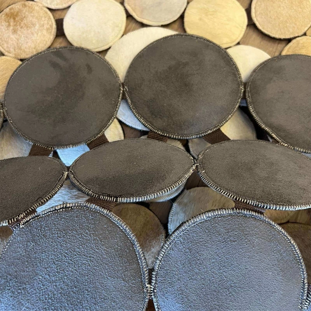 Hoom Rugs Deri 002 Kahve Krem Bej Yuvarlak Halı