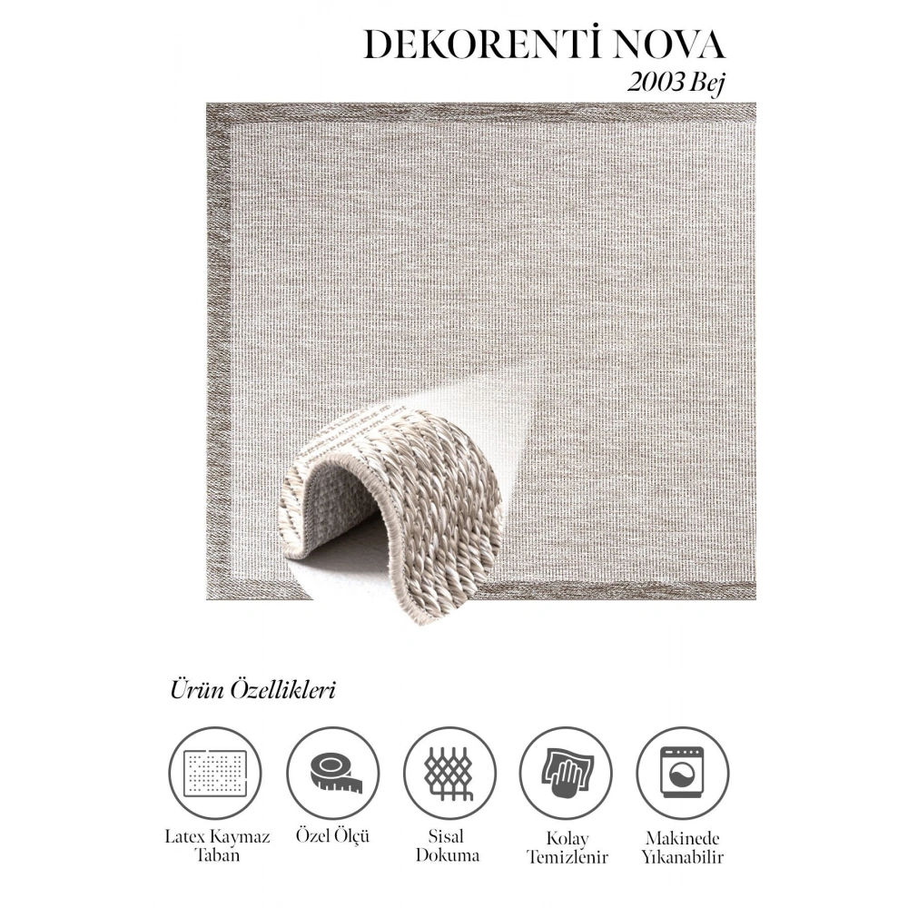 Hoom Rugs Nova 2003 Bej İnce Kaymaz Latex Tabanlı Sisal Halı