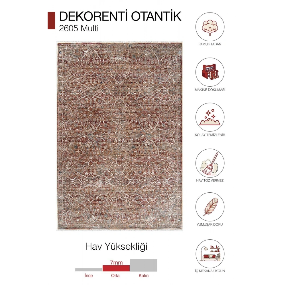 Hoom Rugs Otantik 2605 Multi Vintage Desenli Salon Halısı