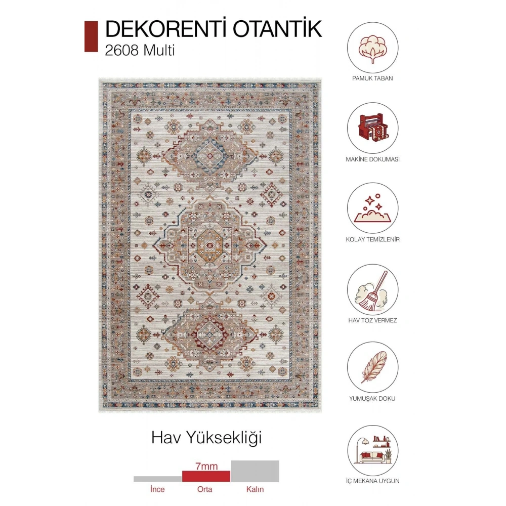 Hoom Rugs Otantik 2608 Multi Vintage Desenli Salon Halısı