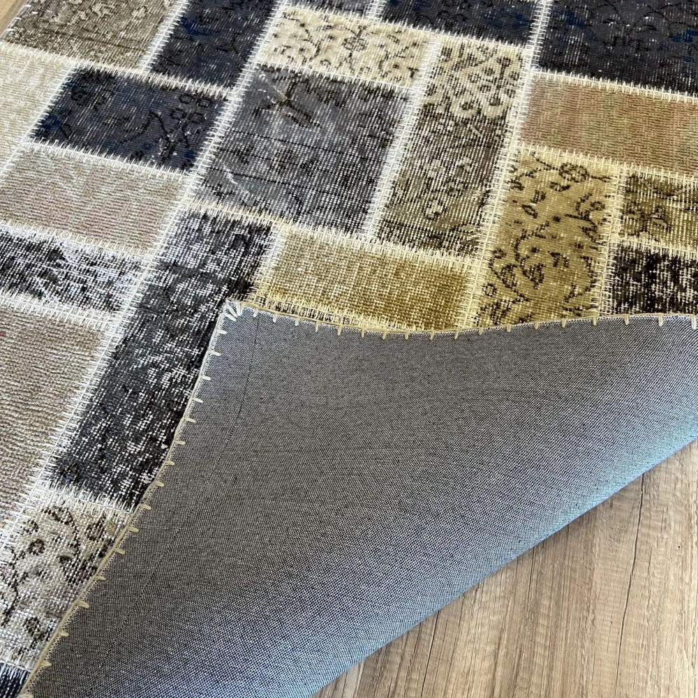 Hoom Rugs Patchwork Krem Gri Siyah El Dokuma Kilim