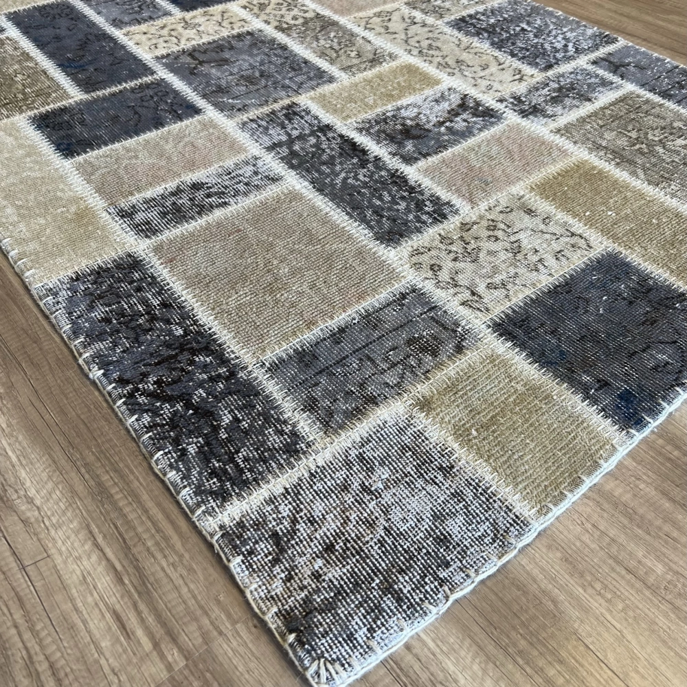 Hoom Rugs Patchwork Krem Gri Siyah El Dokuma Kilim