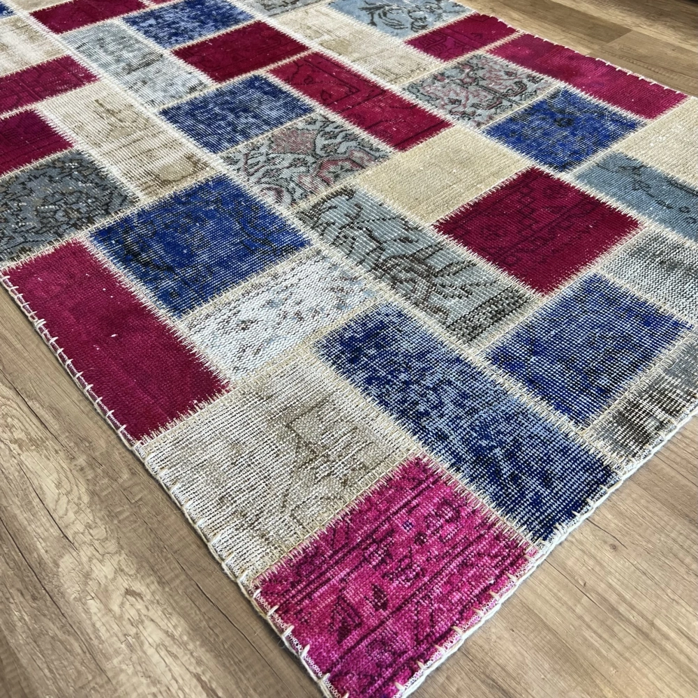 Hoom Rugs Patchwork Mürdüm Mavi Krem El Dokuma Kilim