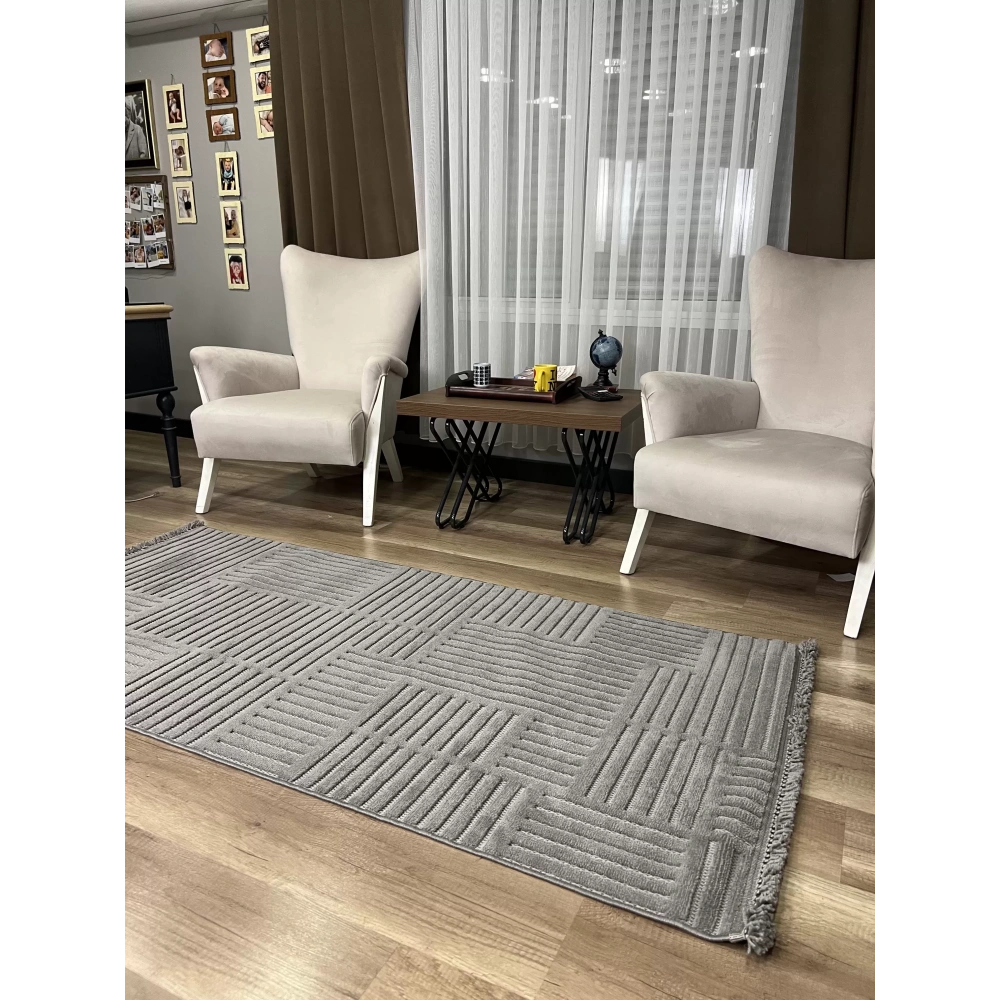 Hoom Rugs Prag 9202 Koyu Gri Modern Makina Halısı