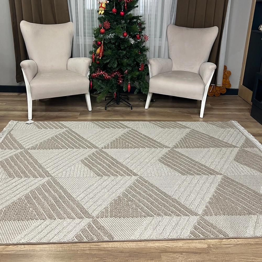 Hoom Rugs Vega S5505A Vizon Bej Hav Toz Vermez Hasır Dokuma Modern Makina Halısı