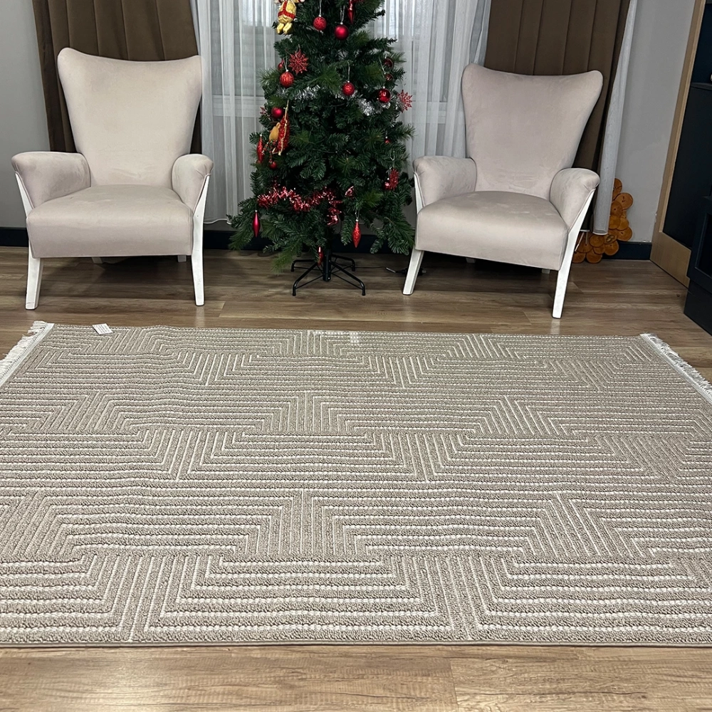 Hoom Rugs Vega S5511A Vizon Bej Hav Toz Vermez Hasır Dokuma Modern Makina Halısı
