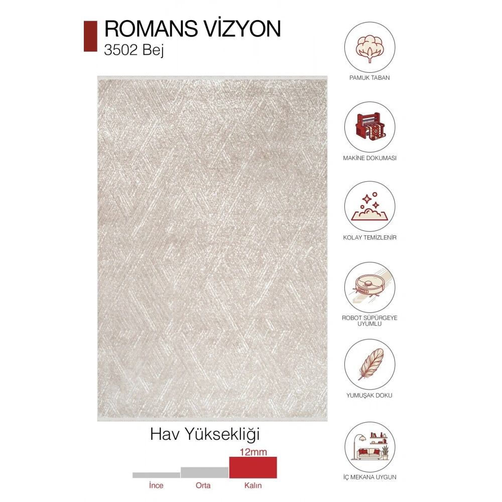 Hoom Rugs Vizyon 3502 Bej Modern Akrilik Halı