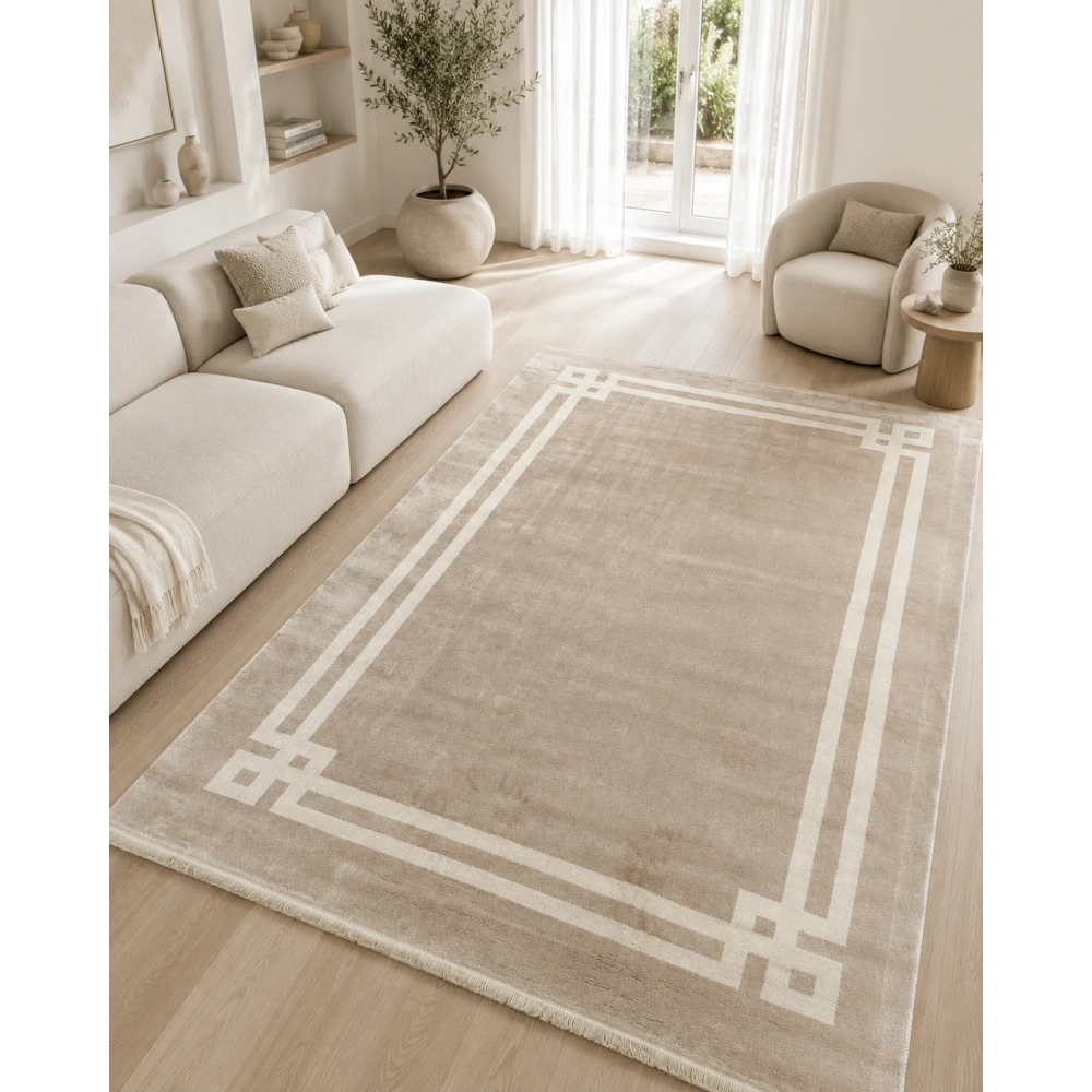 Hoom Rugs York 204 Krem Bej Çerçeveli Modern Salon Halısı