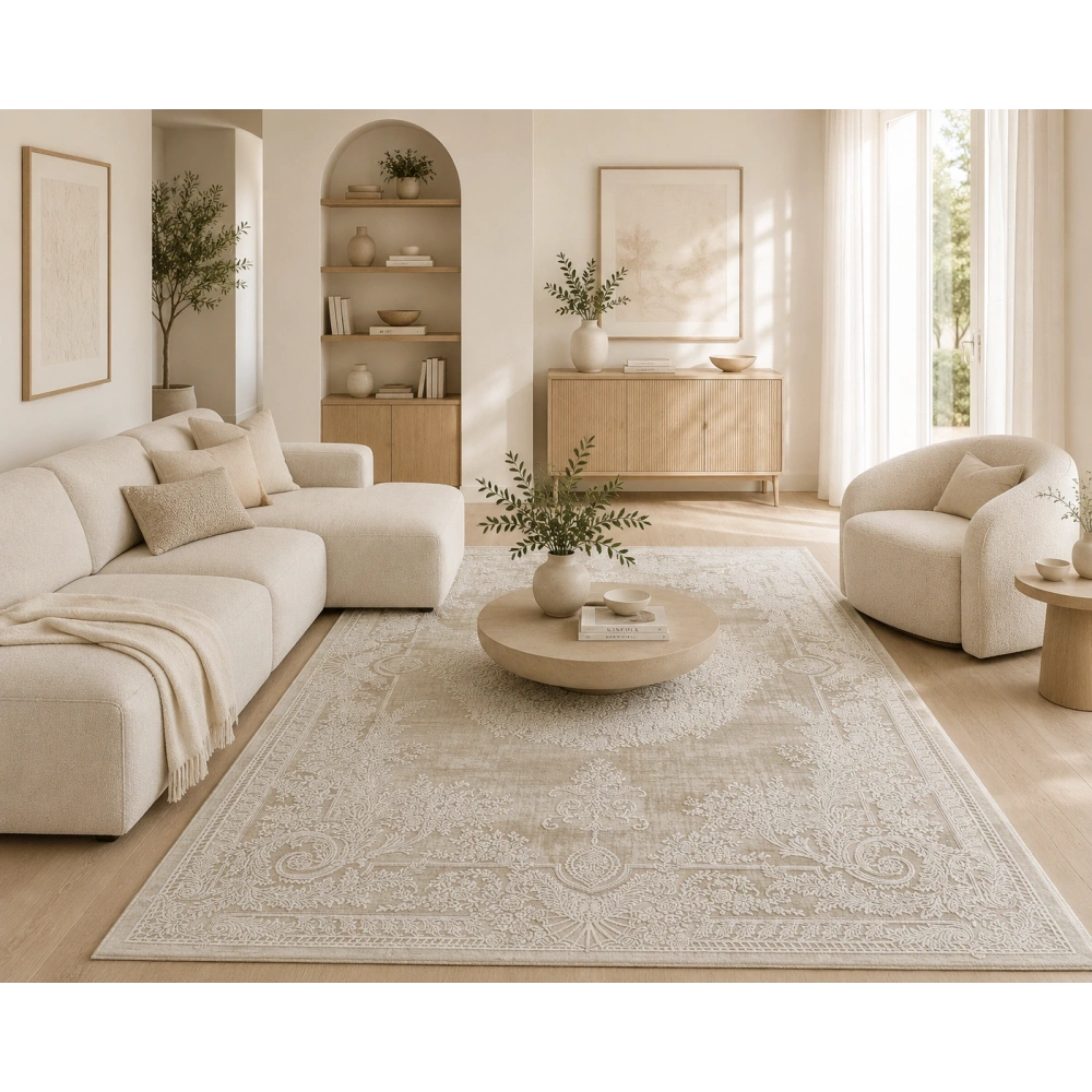 Tuğra Halı Novella NV03 Krem Bej Klasik Salon Halısı