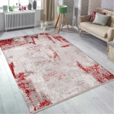Sanat Halı Doku 1090 Gri Kırmızı Modern Salon Halısı