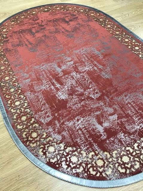 Hoom Rugs Deri Halı Kırmızı Oval Dekoratif Deri Halı