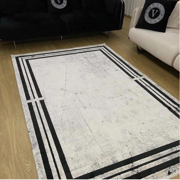 İpek Halı Erva 18101 Gri Siyah Çerçeveli Modern Salon Halısı