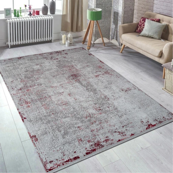 Sanat Halı Doku 1086 Gri Kırmızı Modern Salon Halısı