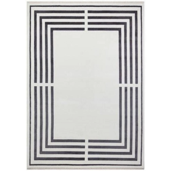 Hoom Rugs York 205 Krem Gri Çerçeveli Modern Salon Halısı