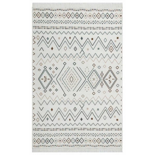 Eko Hali Arya Ar 05 Beige Blue Yikanabilir Pamuk Cift Tarafli Kilim