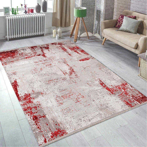 Sanat Halı Doku 1090 Gri Kırmızı Modern Salon Halısı