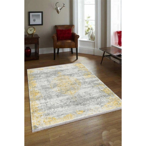 Sanat Halı Doku 1099 Hardal Gri Modern Halı