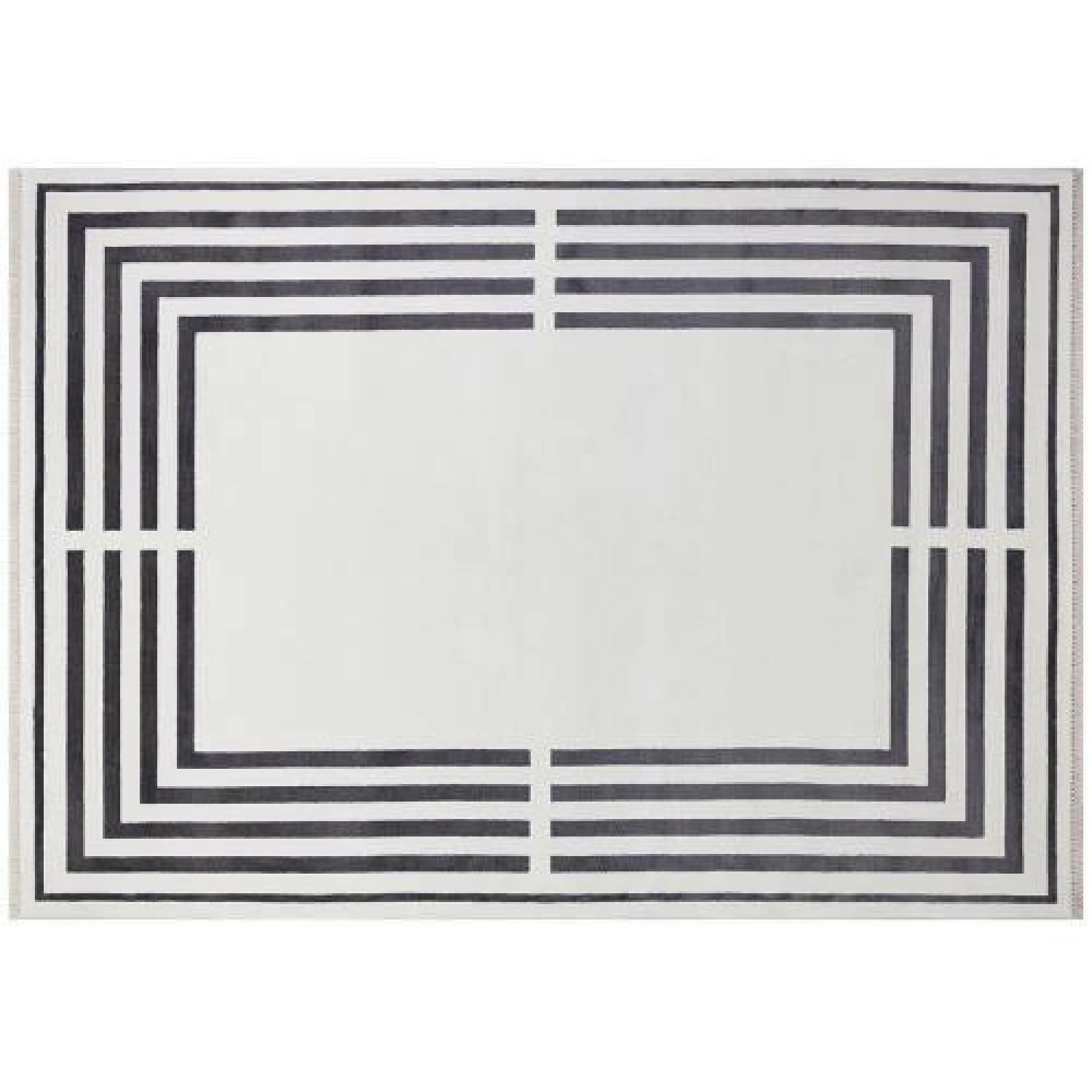 Hoom Rugs York 205 Krem Gri Çerçeveli Modern Salon Halısı