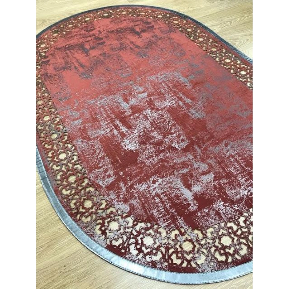 Hoom Rugs Deri Halı Kırmızı Oval Dekoratif Deri Halı