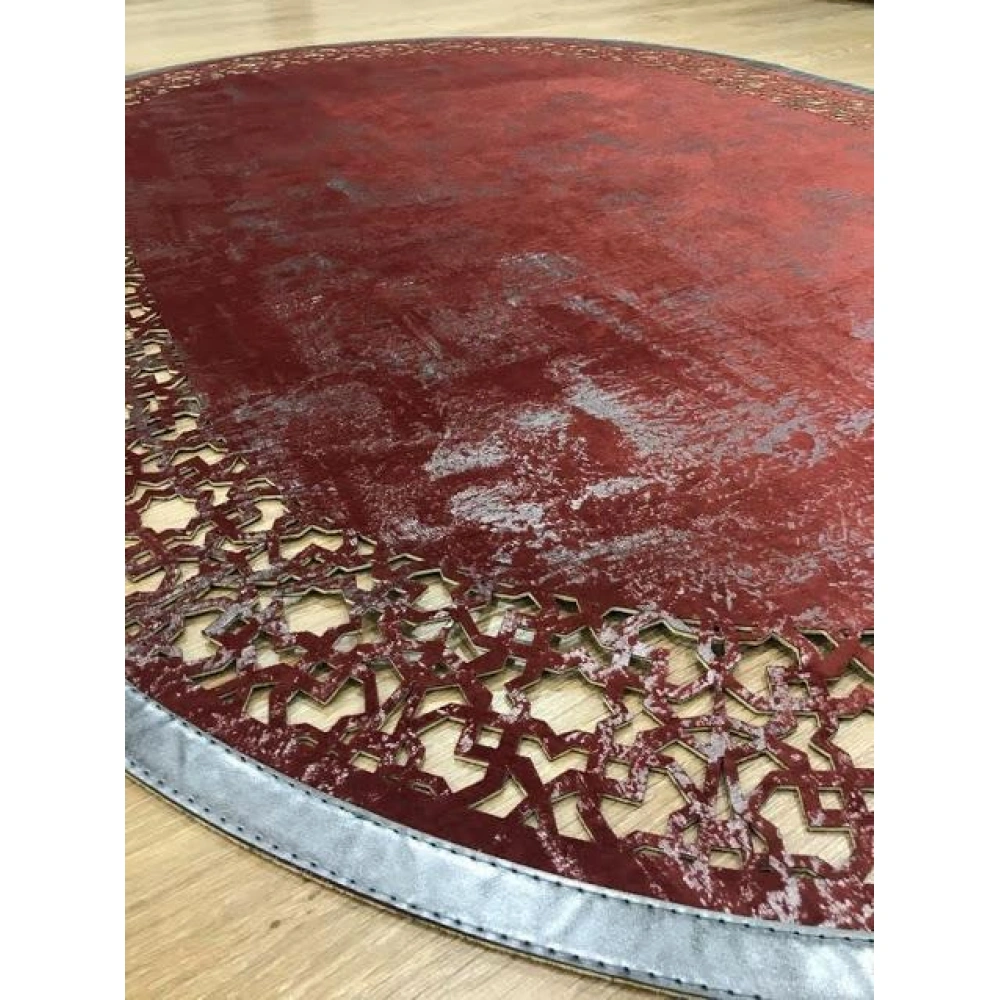 Hoom Rugs Deri Halı Kırmızı Oval Dekoratif Deri Halı