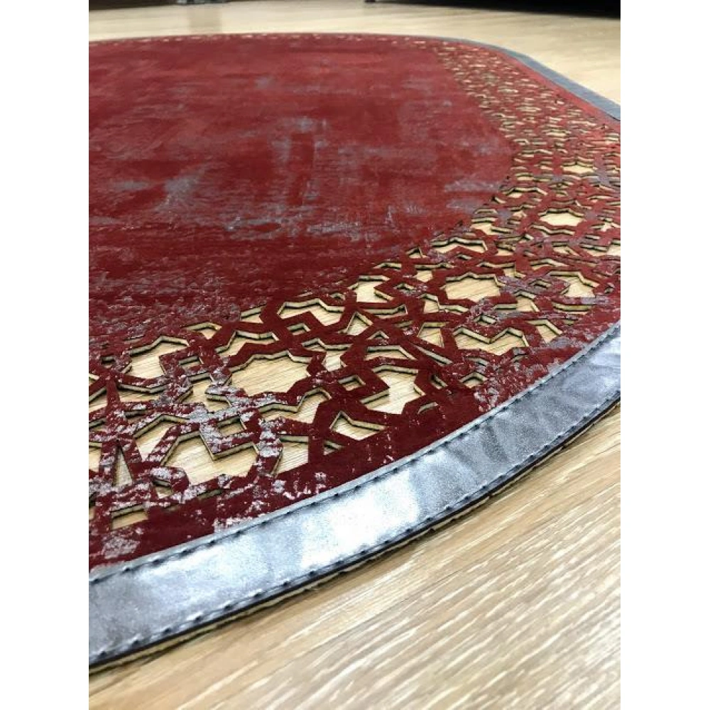 Hoom Rugs Deri Halı Kırmızı Oval Dekoratif Deri Halı