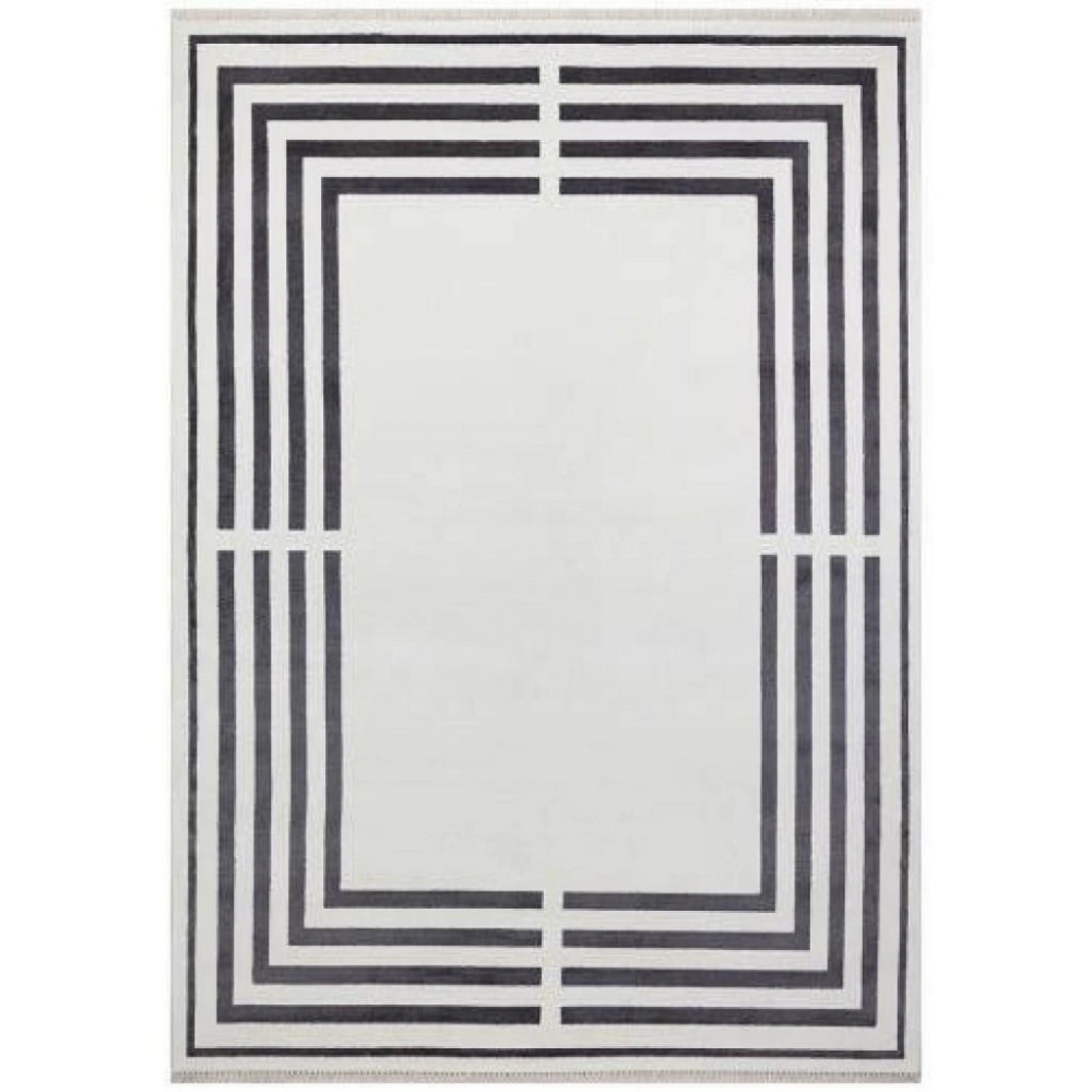 Hoom Rugs York 205 Krem Gri Çerçeveli Modern Salon Halısı