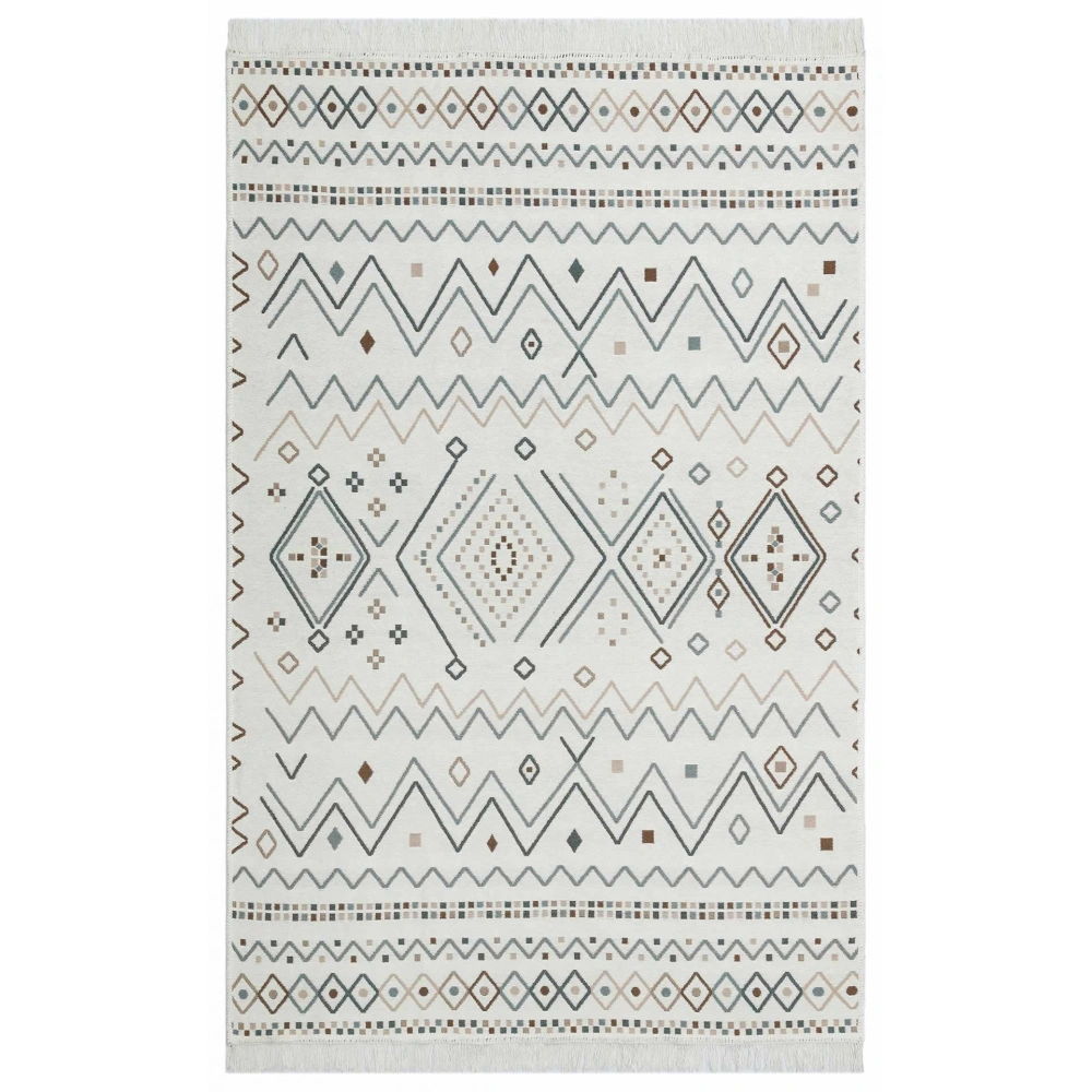 Eko Hali Arya Ar 05 Beige Blue Yikanabilir Pamuk Cift Tarafli Kilim