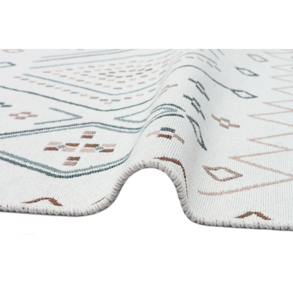 Eko Hali Arya Ar 05 Beige Blue Yikanabilir Pamuk Cift Tarafli Kilim