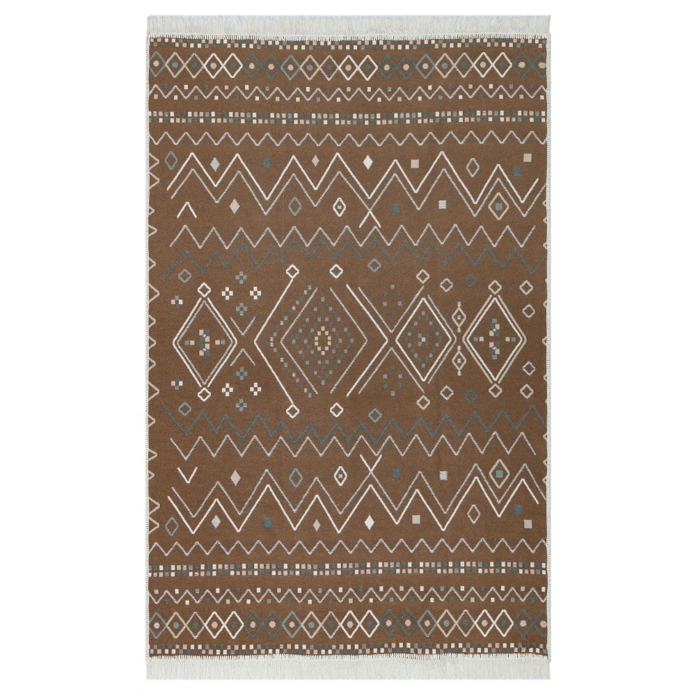 Eko Hali Arya Ar 05 Beige Blue Yikanabilir Pamuk Cift Tarafli Kilim
