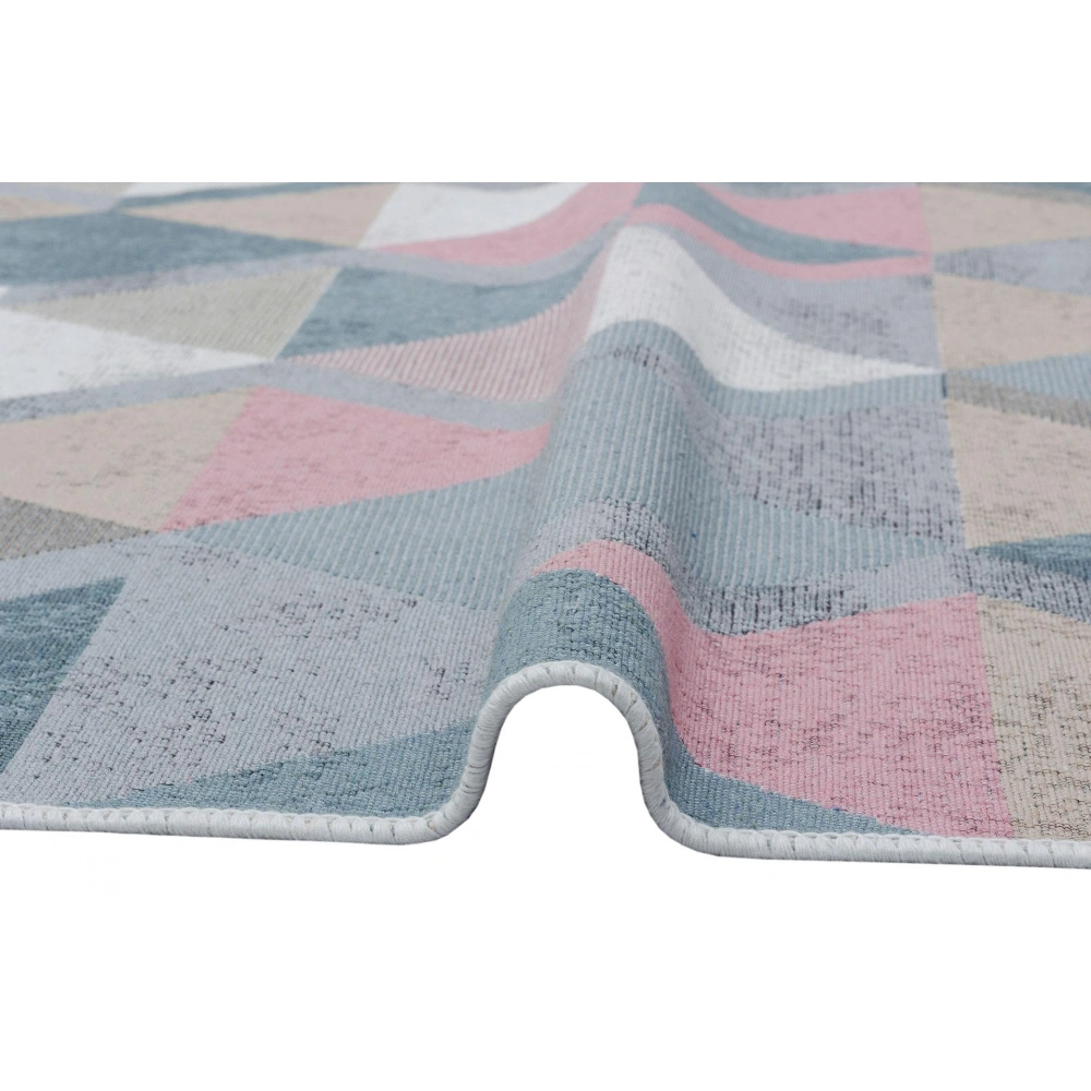 Eko Hali Arya Ar 10 Blue Pink Yikanabilir Pamuk Cift Tarafli Kilim