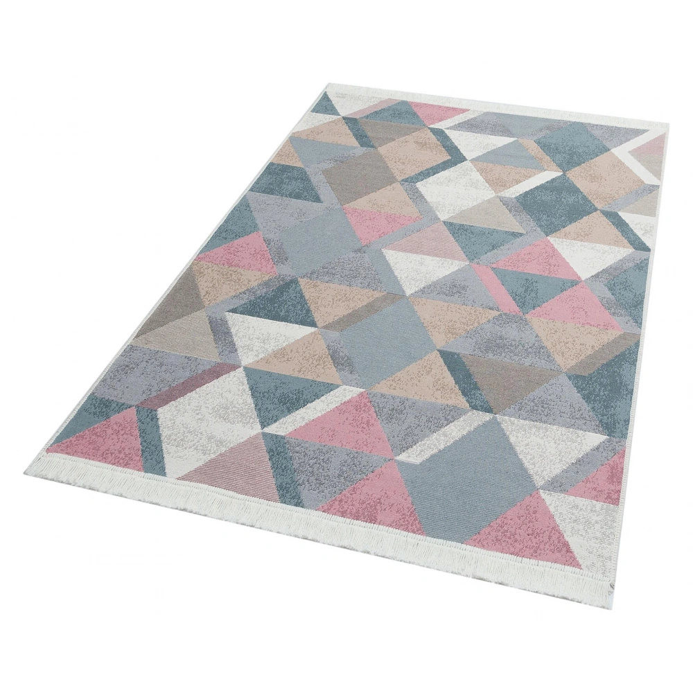 Eko Hali Arya Ar 10 Blue Pink Yikanabilir Pamuk Cift Tarafli Kilim