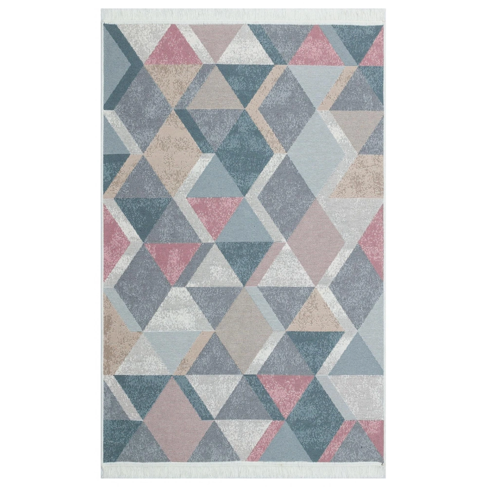 Eko Hali Arya Ar 10 Blue Pink Yikanabilir Pamuk Cift Tarafli Kilim