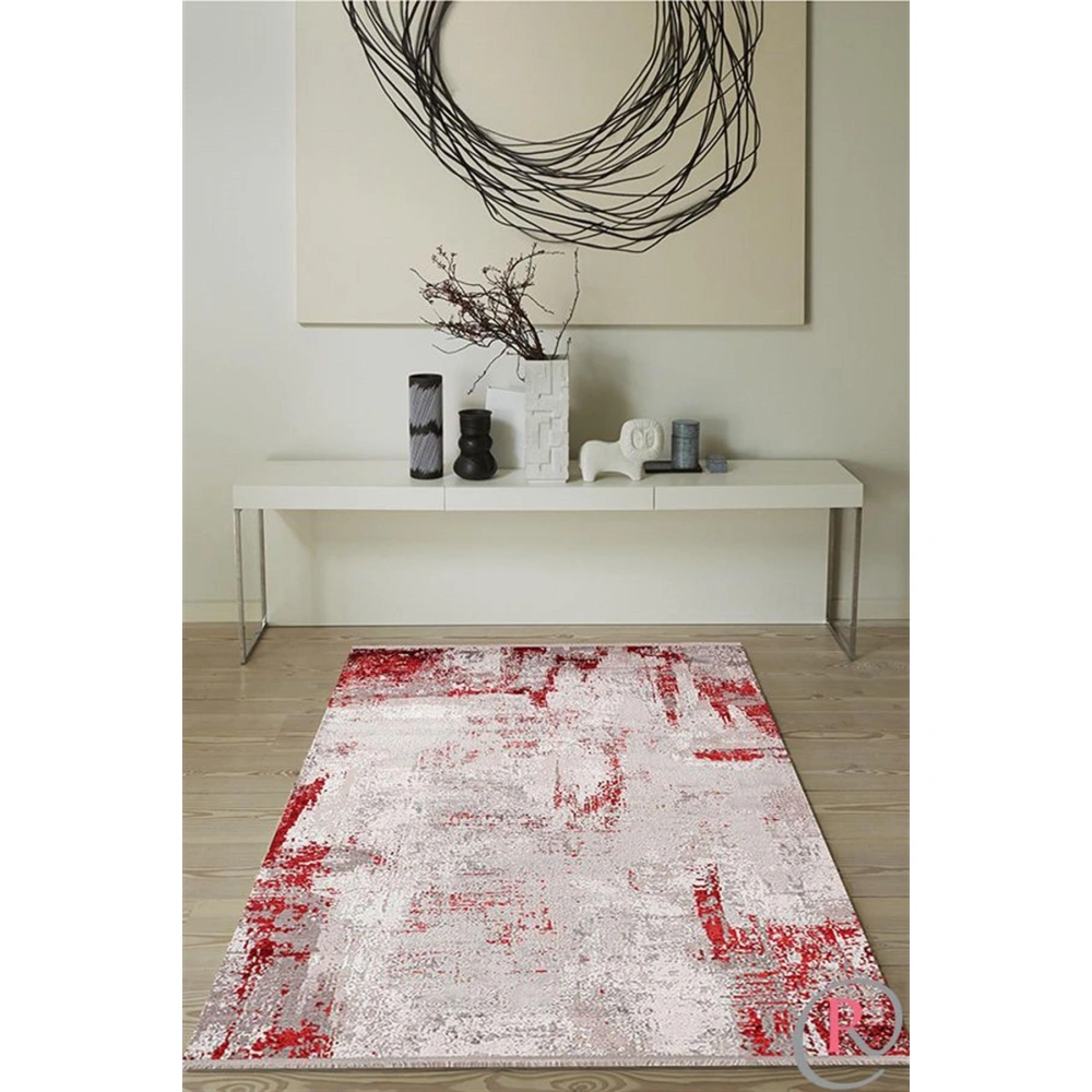 Sanat Halı Doku 1090 Gri Kırmızı Modern Salon Halısı